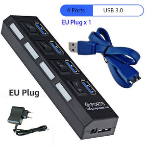 USB 3.0 HUB 2.0 HUB Multi USB Splitter 4/7 Port Expander Multiple USB 3 Hab with Power Adapter USB3.0 Hub with Switch For PC